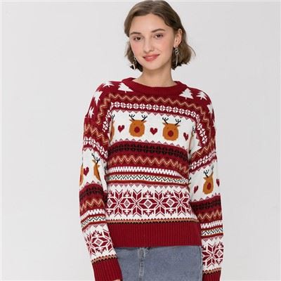 Maglione O-collo da donna lavorato a maglia jacquard natalizio